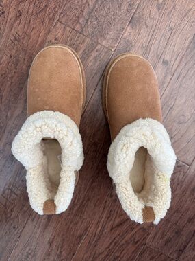 UGG Chestnut Suede Shearling Cuff Slip-Ons